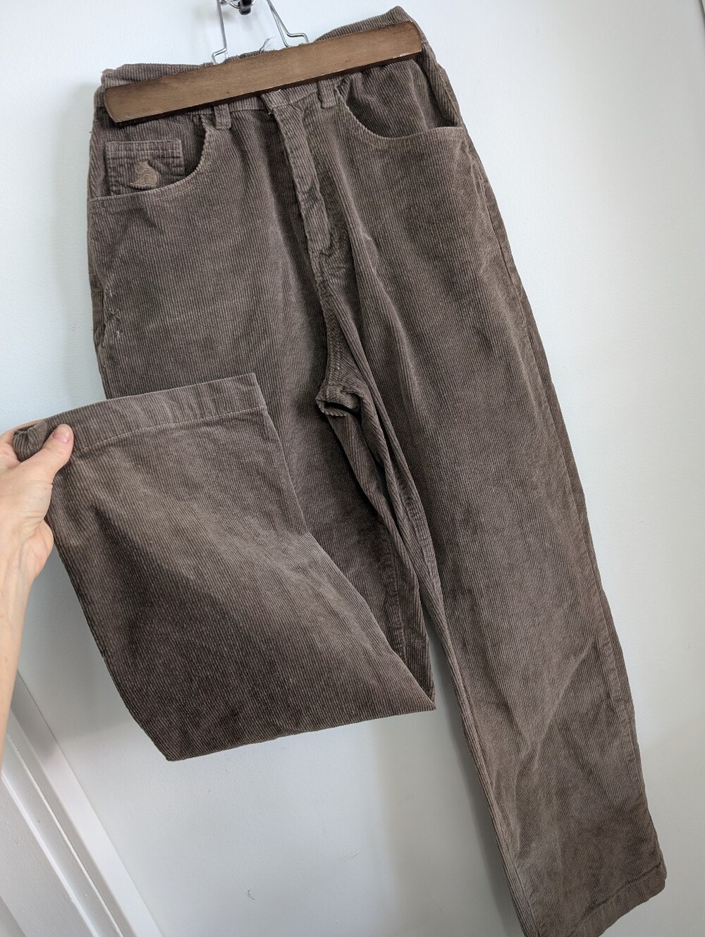 Kuwallatee XS Corduroy Wide Leg Pants High Waisted Cotton Stretch Brown Retro